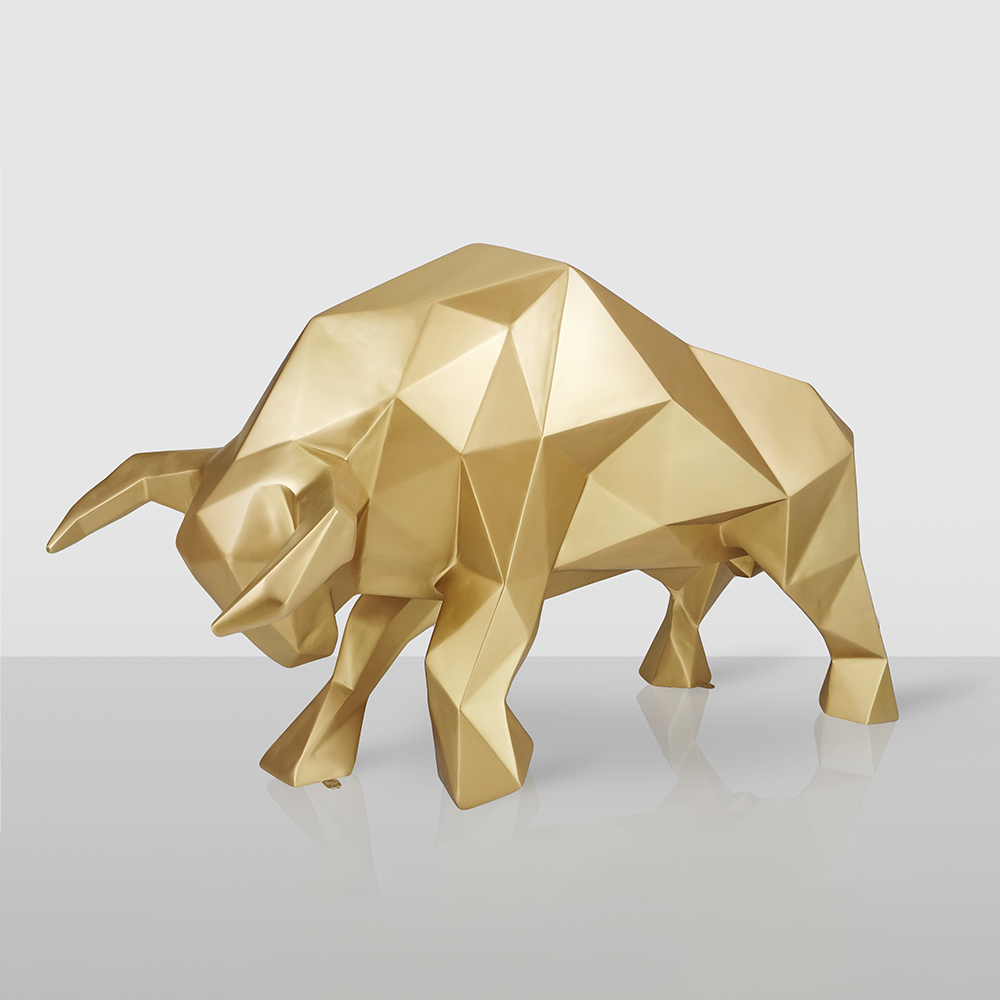 Grande Sculpture – Taureau Géométrique Doré