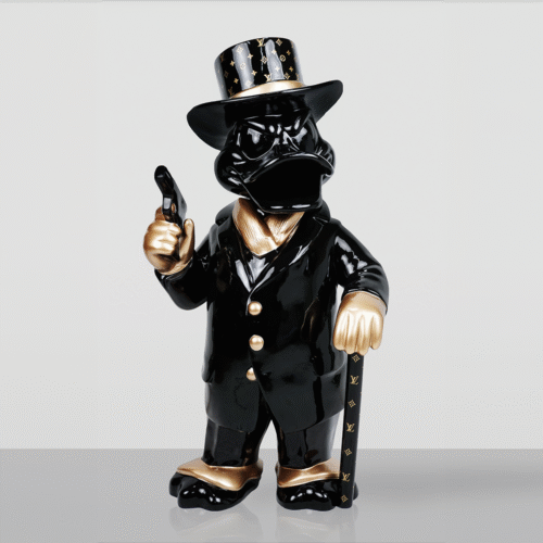 Figurine Décorative – Canard Al Capone Noir et Or