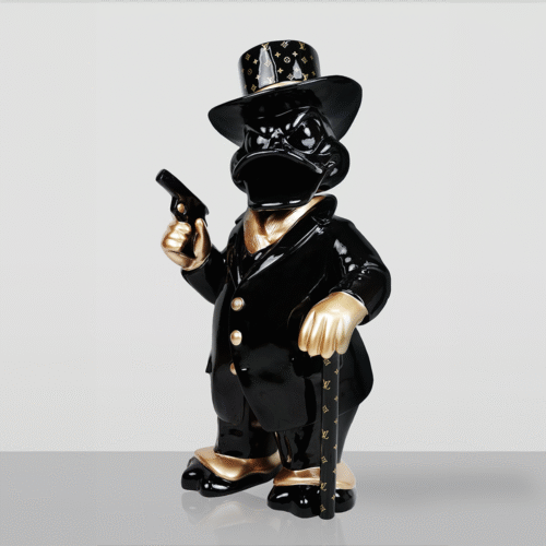 Figurine Décorative – Canard Al Capone Noir et Or