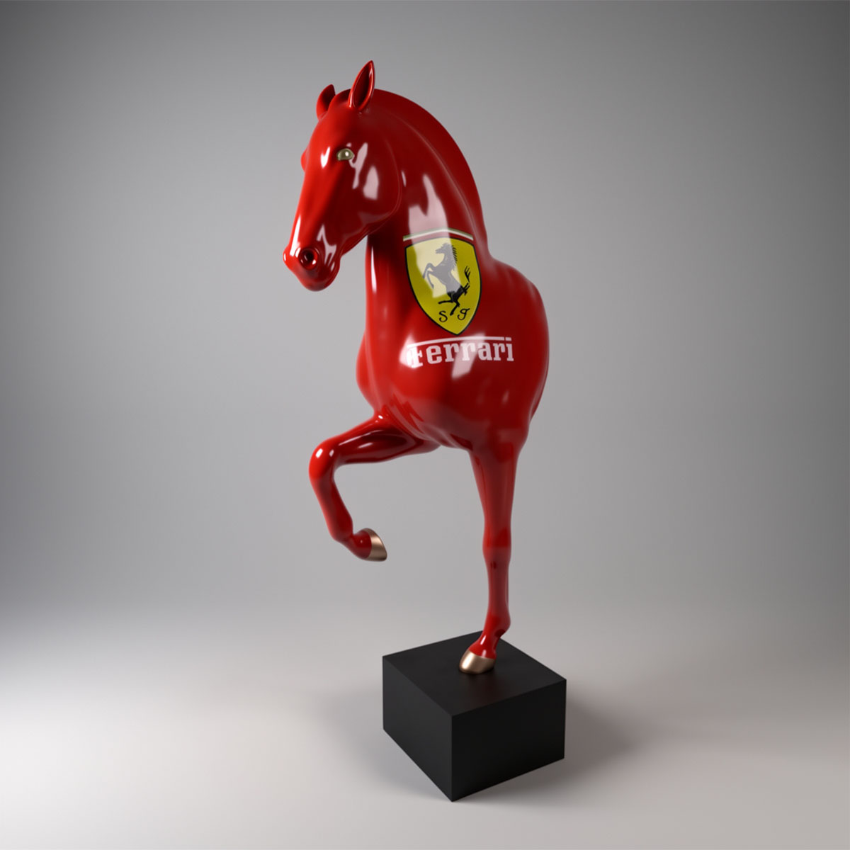 Buste grandeur nature d’un cheval Ferrari rouge sur socle – Image 3
