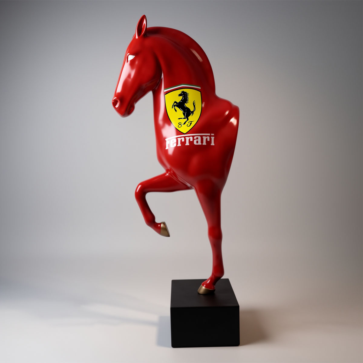 Buste grandeur nature d’un cheval Ferrari rouge sur socle – Image 4