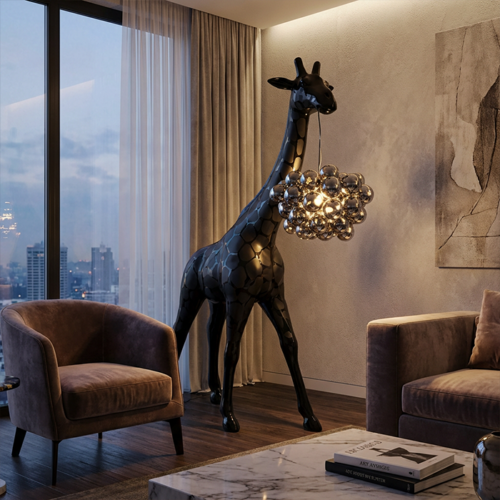 Large Giraffe 230cm Lamp – Black Version with Spots