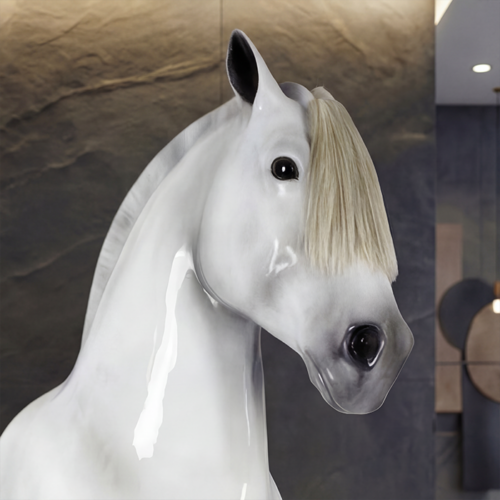 Life-Size Bust of a White Horse on a Pedestal