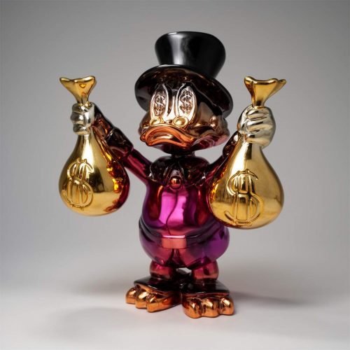 Figurine Décorative – Mini Picsou avec des Sacs d’Argent en Chrome