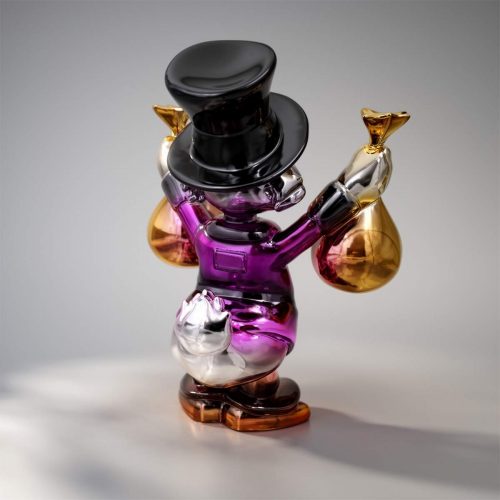 Figurine Décorative – Mini Picsou avec des Sacs d’Argent en Chrome