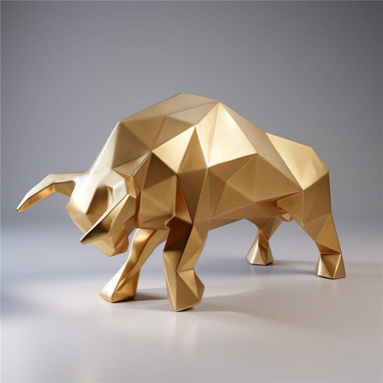 Grande Sculpture – Taureau Géométrique Doré
