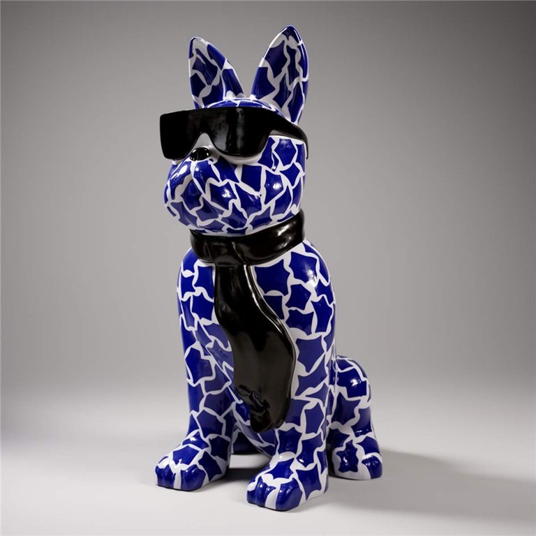 Grande figurine de bouledogue avec cravate et lunettes - Taches