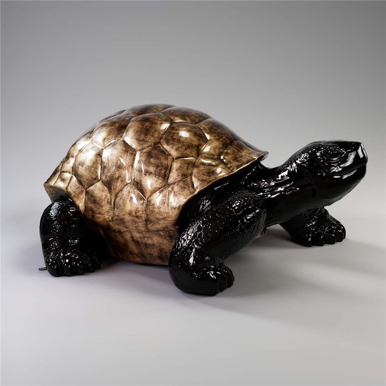 Grande statue de tortue marchante - Patine dorée