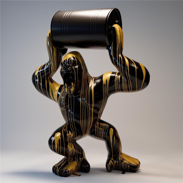 Grande figurine de gorille avec une poubelle dorée