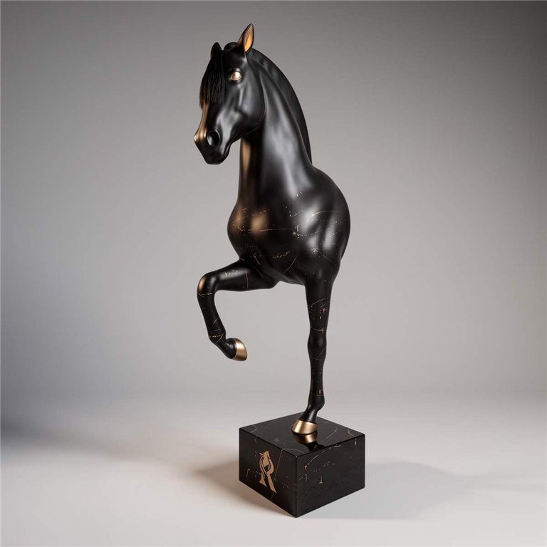 Buste grandeur nature d’un cheval noir sur socle