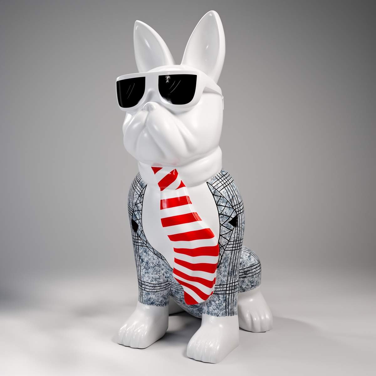 Grand figurine de bulldog avec cravate et lunettes - En costume marin