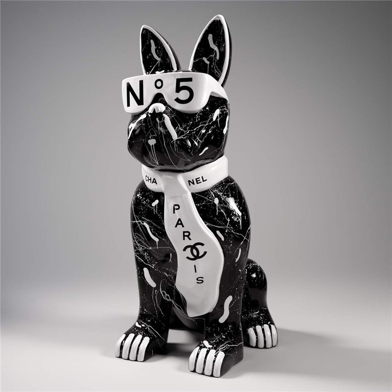 Grand figurine de bouledogue avec cravate et lunettes - No.5 Noir