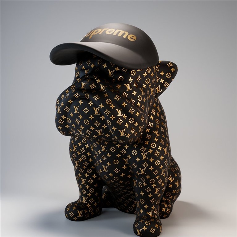 Chien Bulldog avec Casquette - Mat avec Logo Doré