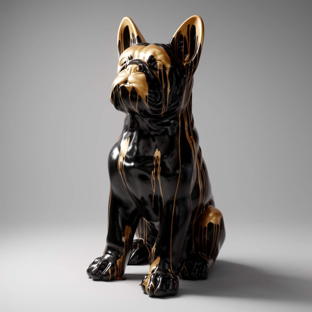 Grande Figure Décorative Bouledogue Français Juki Noir Et Or Trash