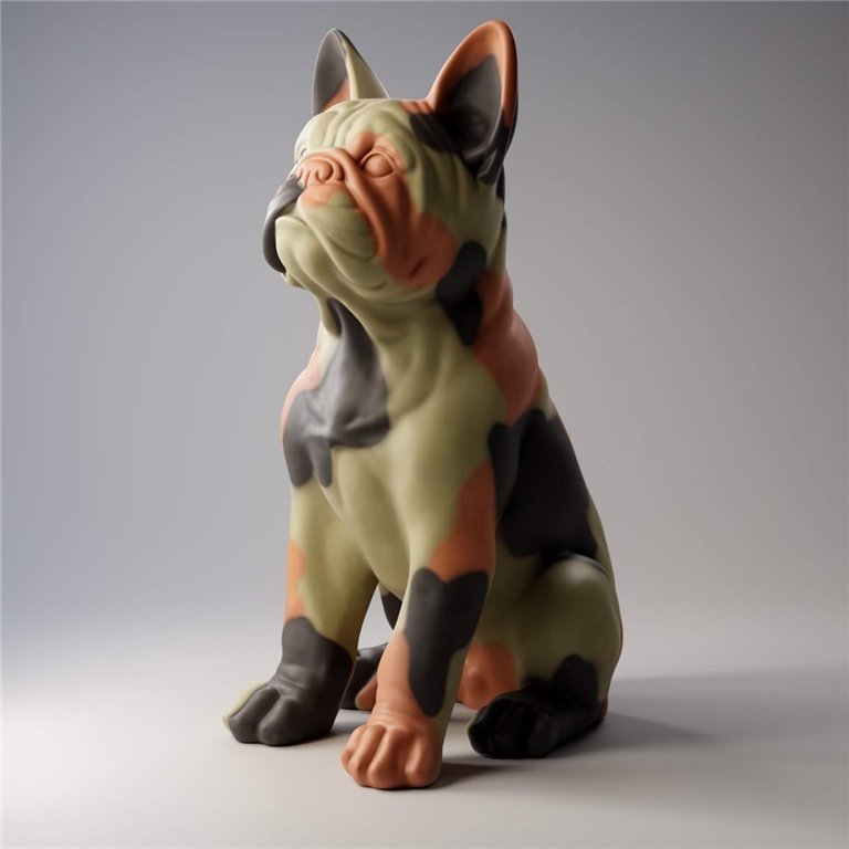 chien Grande figurine bouledogue français « Juki » - motif camouflage