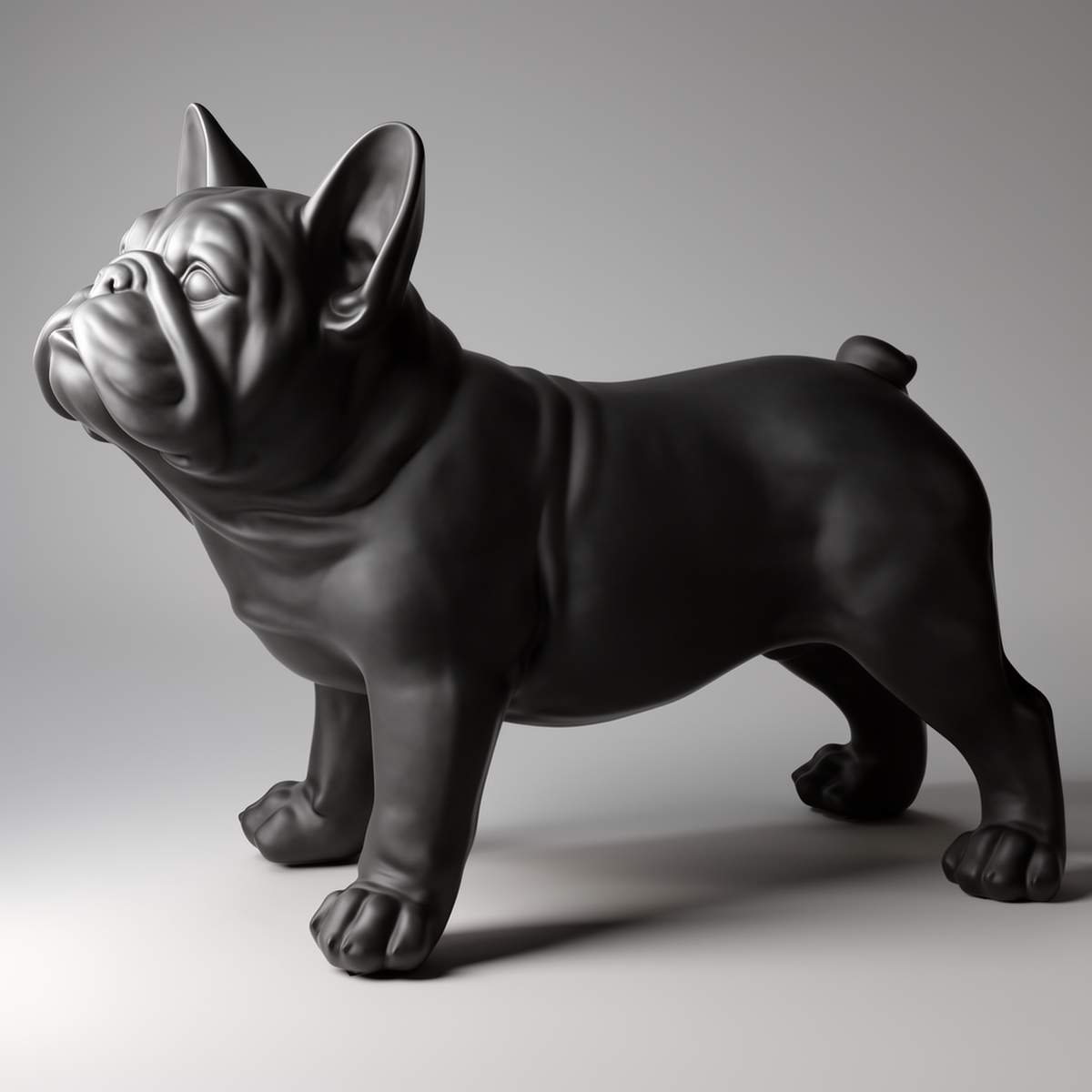 Chien Grande figurine bouledogue français "Juki" - version noir mat