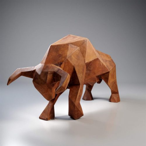 Grande Figurine de Taureau Géométrique – Effet Rouille