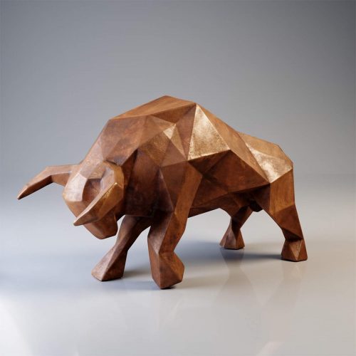 Grande Figurine de Taureau Géométrique – Effet Rouille