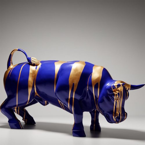 Figurine Décorative Taureau Bleu - Trash Doré