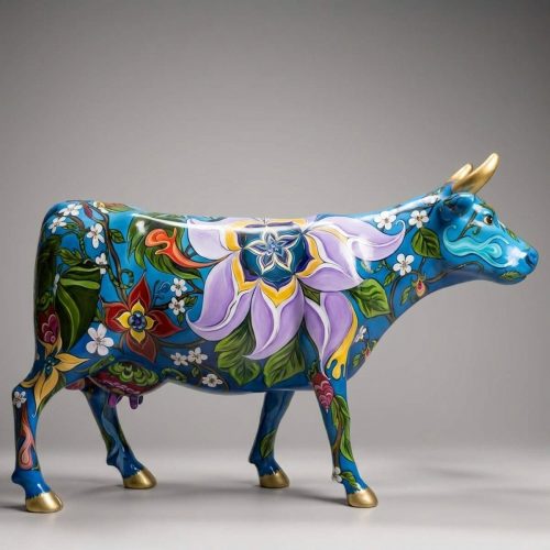 Malowana Figura Krowy Parada Krów - Niebieska Lilia