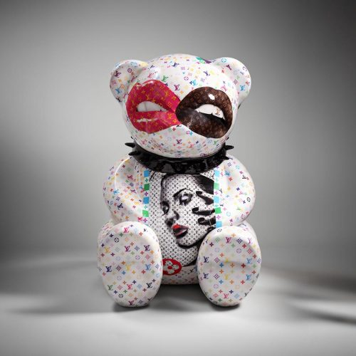 Artystyczna Figura Misia Siedzącego Louis Vuitton Graffiti - tył
