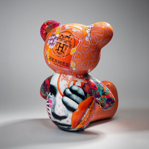 Artystyczna Figura Misia Siedzącego Hermes Colorful - tył