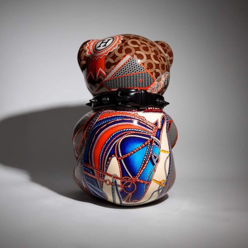 Artystyczna Figura Misia Siedzącego Hermes Orange Z Obrożą - przód