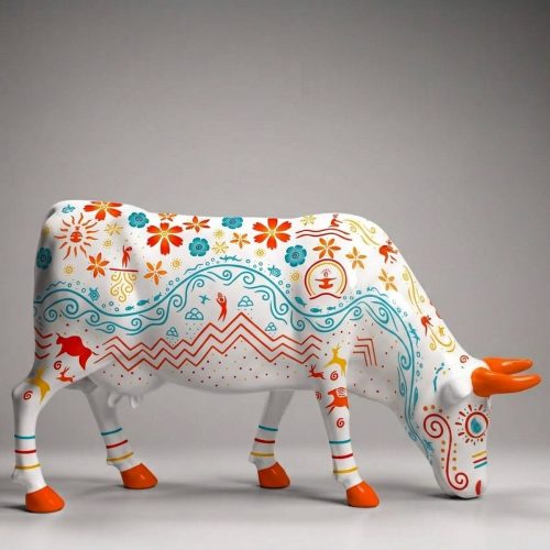 Artystyczna Figura Krowy Pasącej Się - Boho Kwiaty