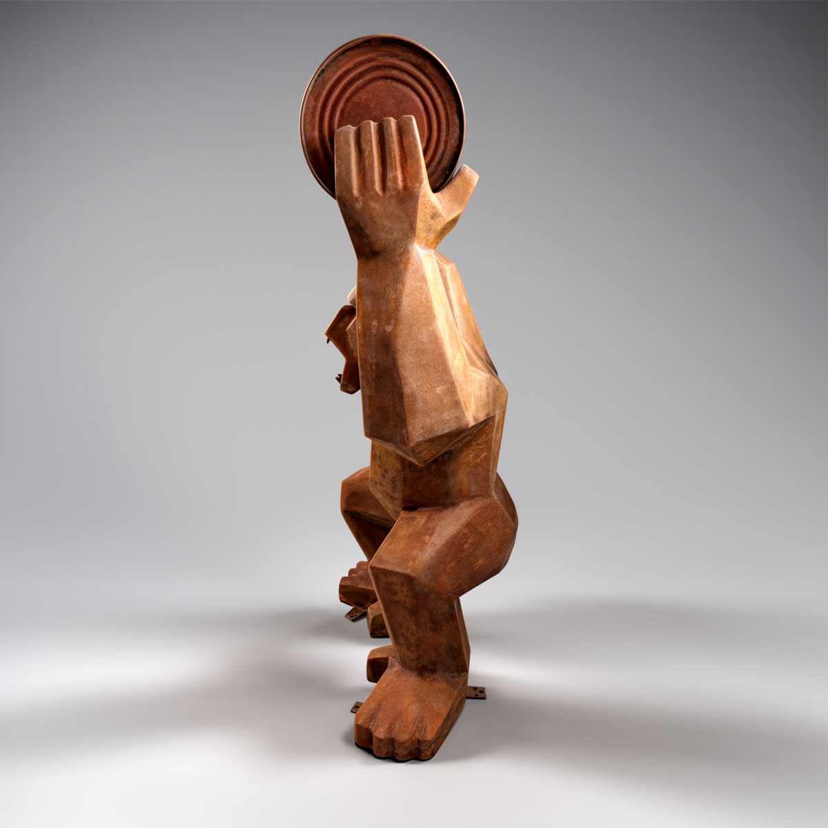 Figure Gorille Low Poly avec Tonneau Effet Rouille – Image 6