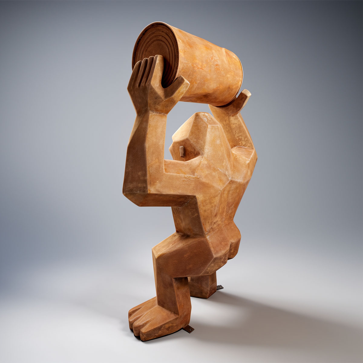 Figure Gorille Low Poly avec Tonneau Effet Rouille – Image 7