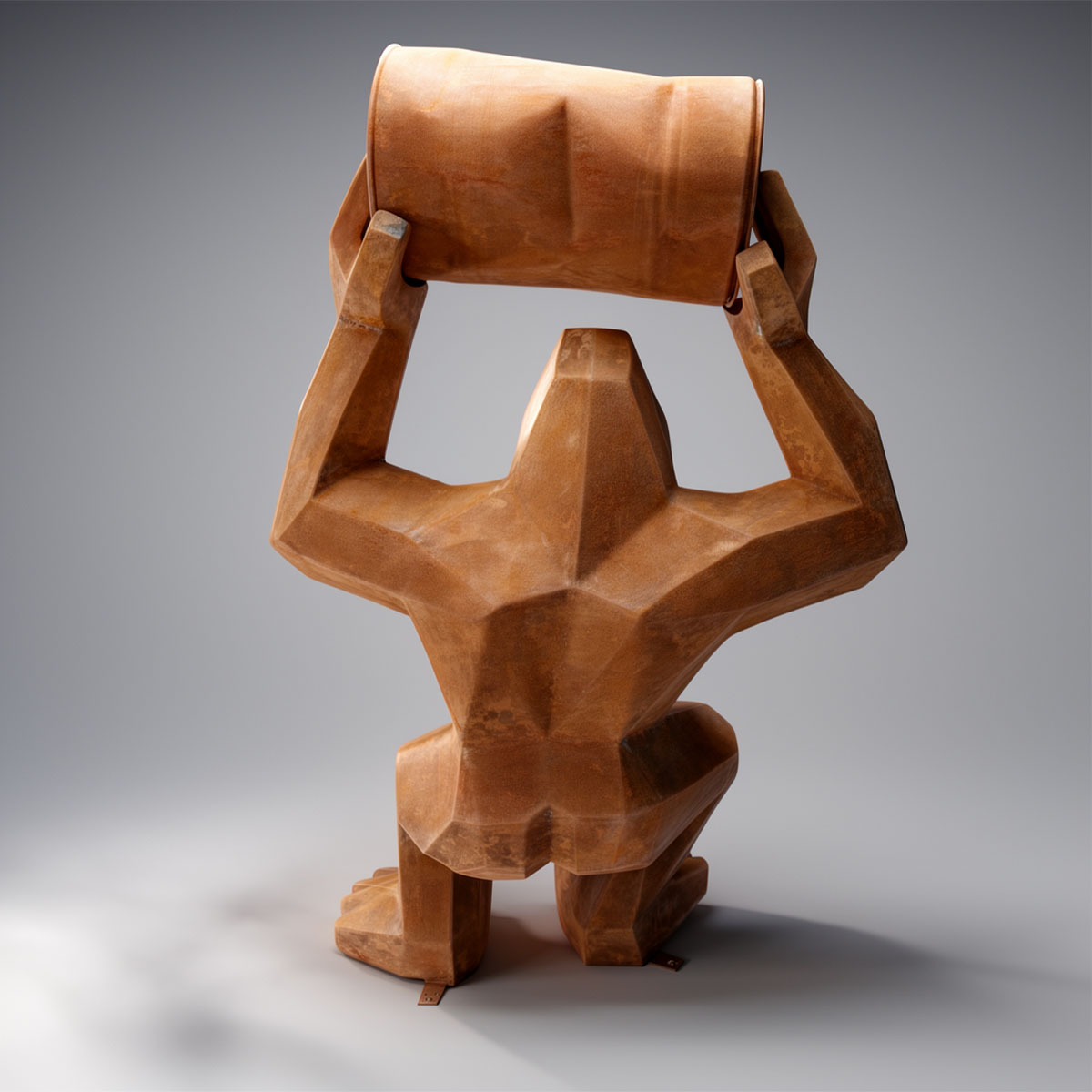 Figure Gorille Low Poly avec Tonneau Effet Rouille – Image 8