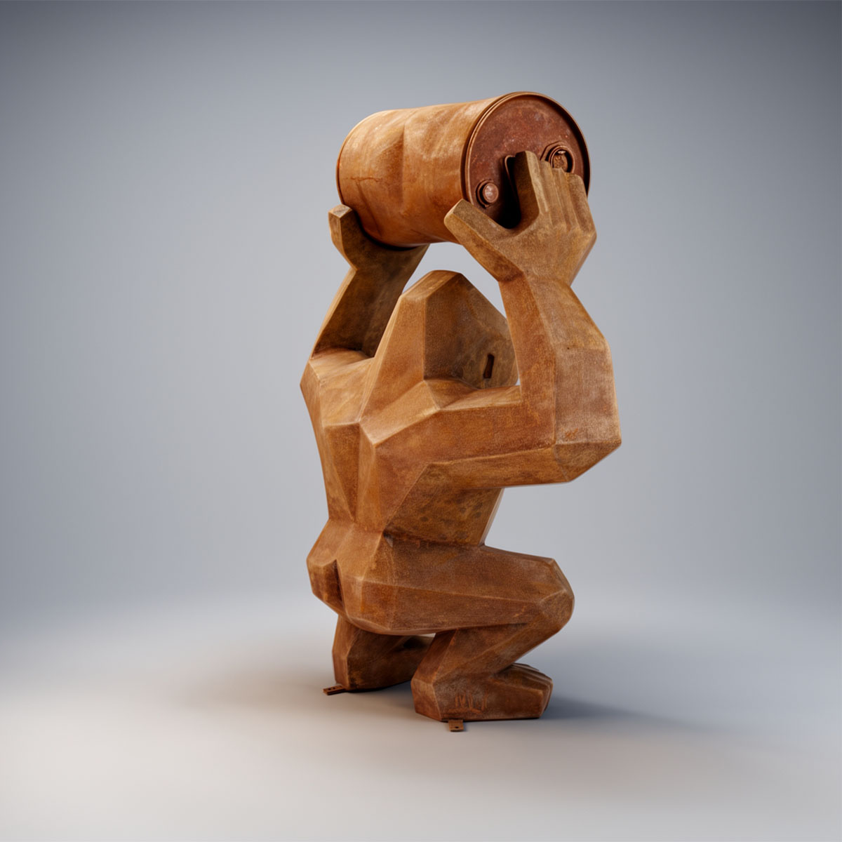 Figure Gorille Low Poly avec Tonneau Effet Rouille – Image 9