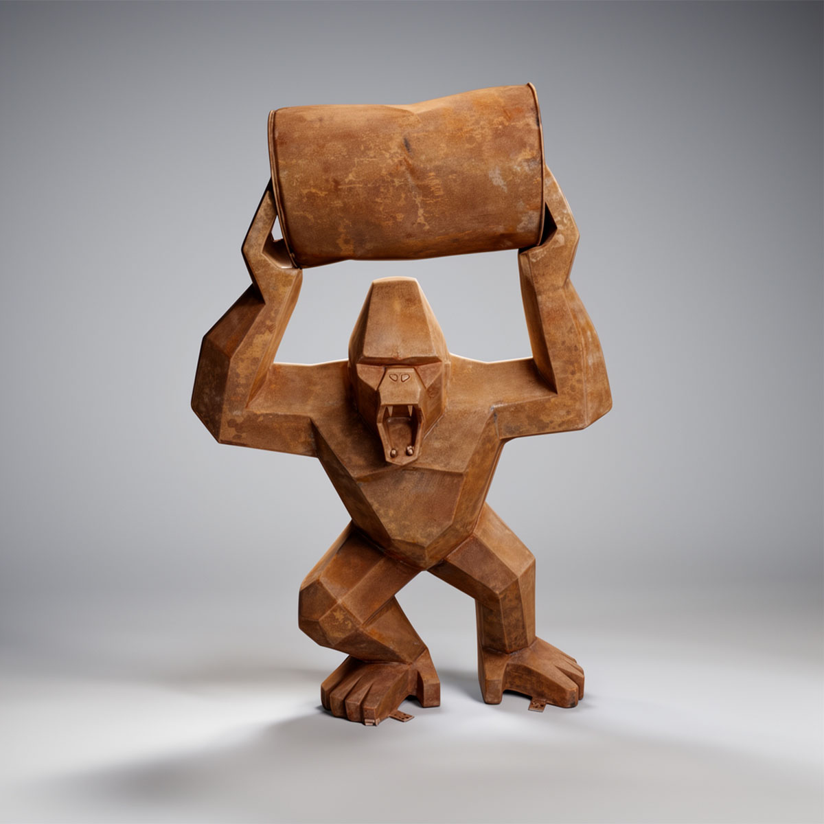 Figure Gorille Low Poly avec Tonneau Effet Rouille