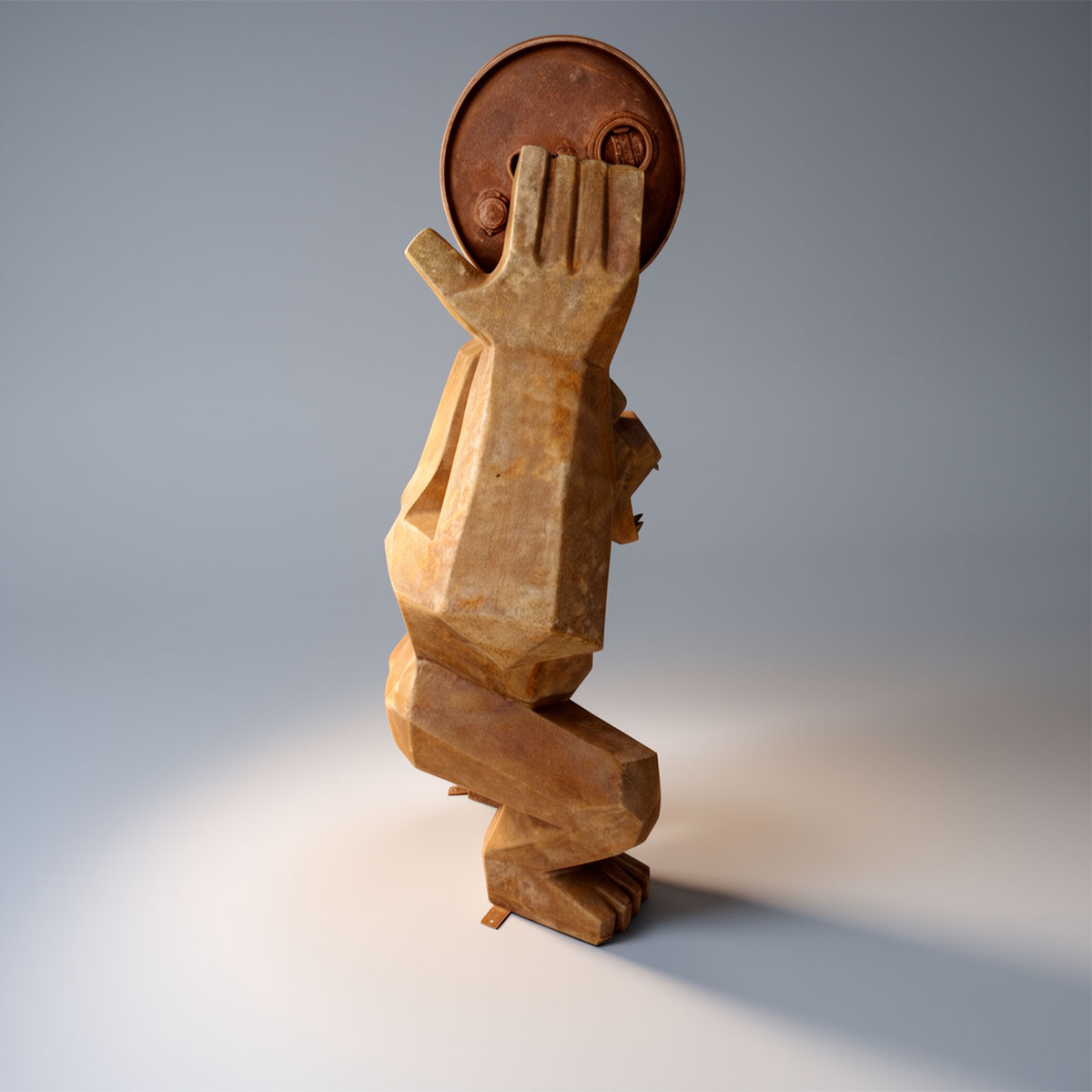 Figure Gorille Low Poly avec Tonneau Effet Rouille – Image 5