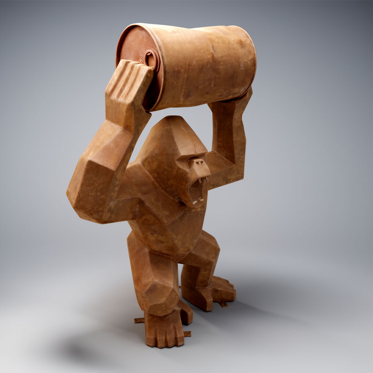 Figure Gorille Low Poly avec Tonneau Effet Rouille – Image 4